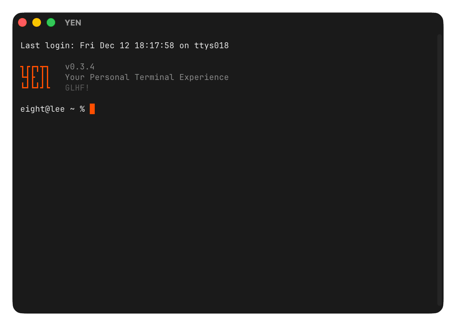 YEN terminal window showing features